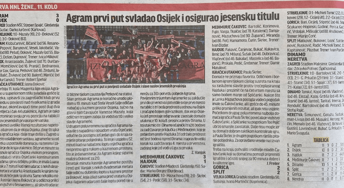 Izvješće iz Sportskih s utakmice Agram – Osijek 😎