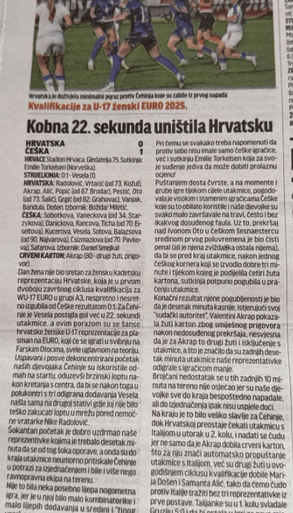 Izvješće za Sportske novosti s Hrvatska –&nbsp;Češka