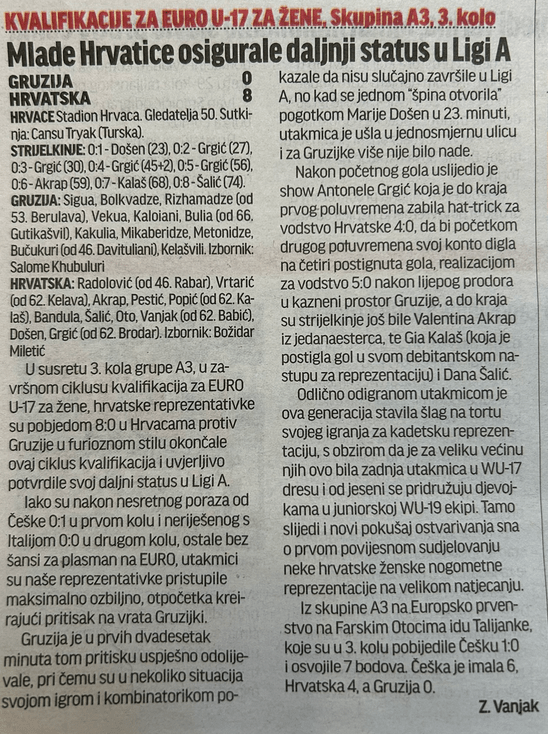 Izvješće za Sportske novosti s utakmice Gruzija –&nbsp;Hrvatska