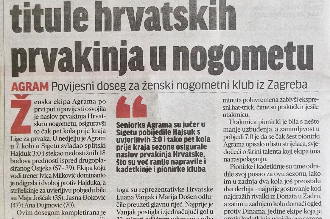 Izvješće za Sportske novosti – TOTALNA DOMINACIJA&nbsp;AGRAMA!!!