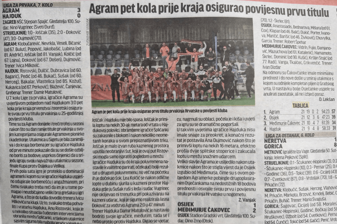 Izvješće za Sportske s utakmice Agram –&nbsp;Hajduk
