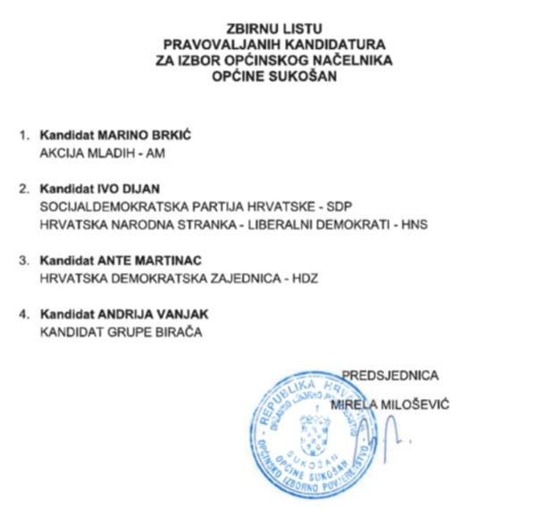 Kandidacijske liste za lokalne izbore u Sukošanu