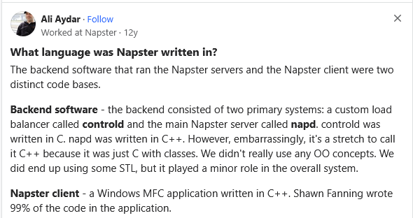 U čemu je (bio) napisan&nbsp;Napster?