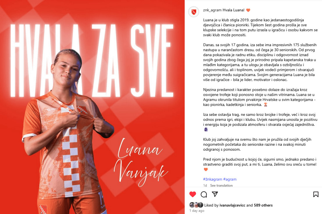 ŽNK Agram se jako lijepo oprostio od Luane&nbsp;❤️